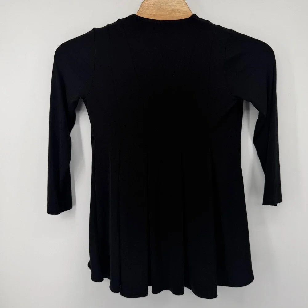Chico's‎ Cardigan Womens 0P Black Travelers Open Front 3/4 Sleeve Jacket Petite